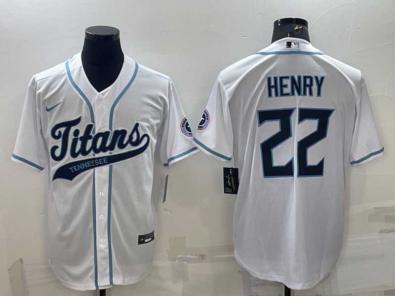 Mens Tennessee Titans #22 Derrick Henry White With Patch Cool Base Stitched Baseball Jersey